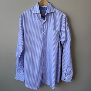 Peter Millar sz L Seaside Finish Blue Lavender Stripe Button Down Dress Shirt